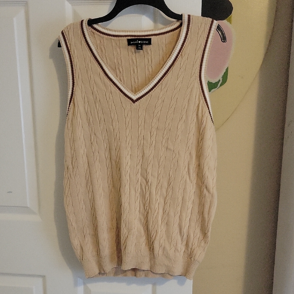 Social Scene Sz2X 100% Cotton V-Neck Cable Knit Sweater Vest